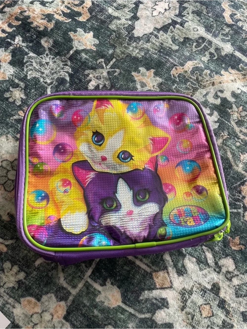 Lisa Frank Purple Yellow Pink Blue Cat Lunch Box